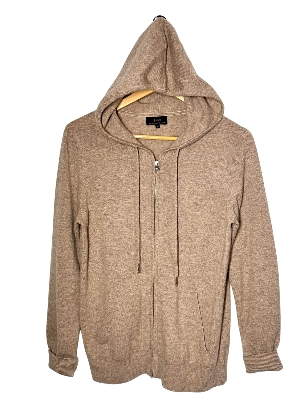 Quince 100% Mongolian Cashmere Full Zip Hoodie Sweater Cardigan Oatmeal S